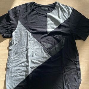 Zara Black Grey Leather Tee, Size L/XL